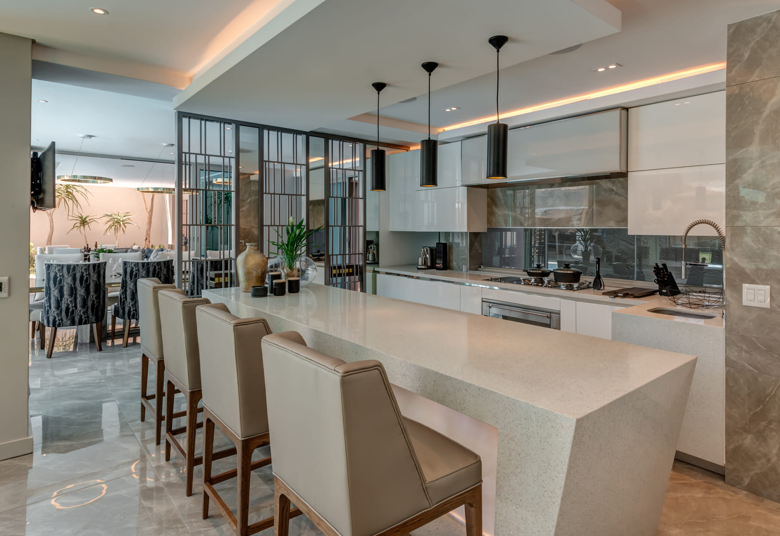 Bespoke kitchen with island, bar seating and full height joinery