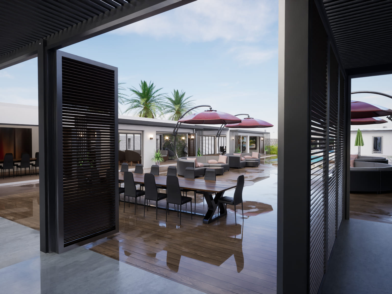 Open plan living space with custom joinery defining the circulation route